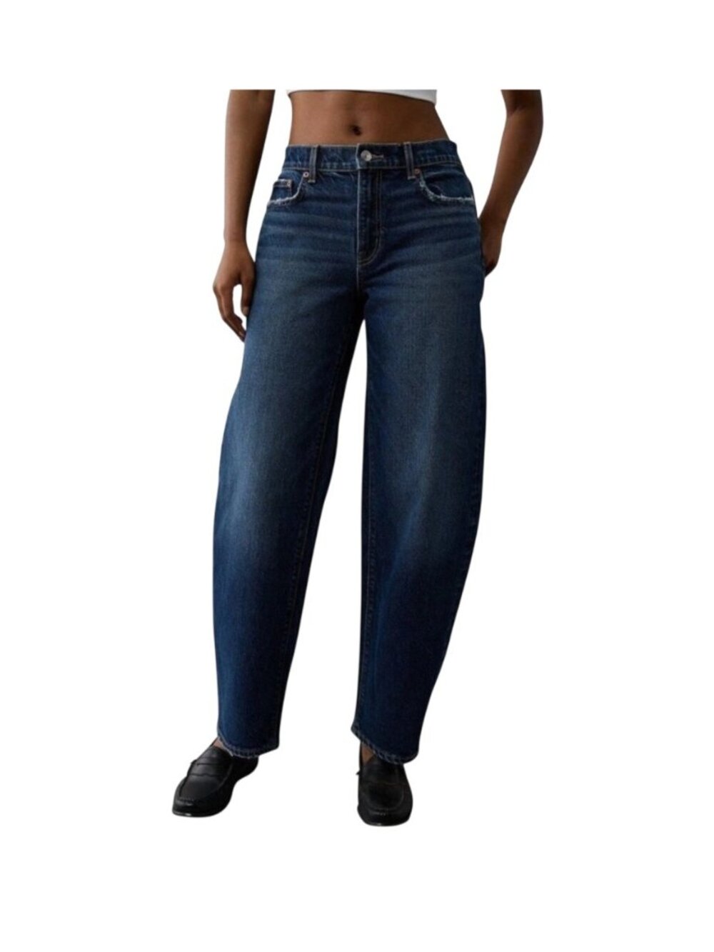 American Eagle Barrel Jeans High-Waisted Dark Wash Size 0 Recycled Cotton